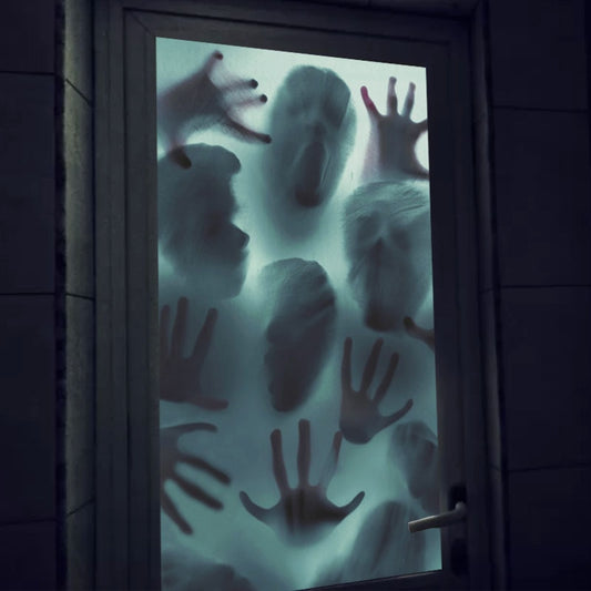Spooky 2023 Halloween Window Decoration Sticker - Ghostly House Blood Handprints - Self-Adhesive PVC Wall Decor - Instant Party Atmosphere
