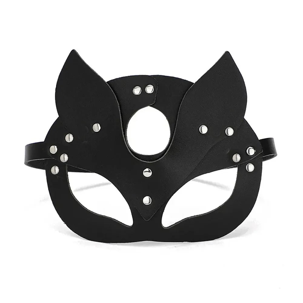 Women's Sexy Cosplay Leather Mask with Chain Harness Necklace - Masquerade Ball, BDSM, and Punk Collar Accessory - Seductive Party Mask