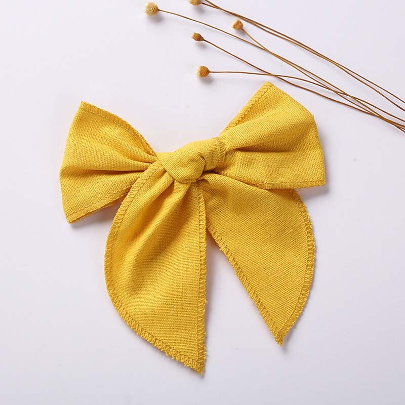 Cute Infant Spring Summer Hair Accessories - Baby Girls' Big Bows Hairclip Collection in Embroidered Cotton Linen Barrettes