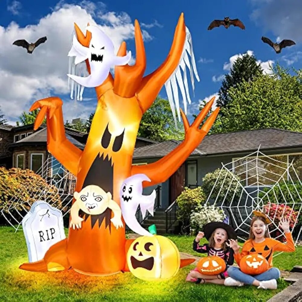 8FT Halloween Inflatable Ghost Tree with Scary Music and Built-in LEDs - Spooky Outdoor Decorations 7day delivery USA ONLY