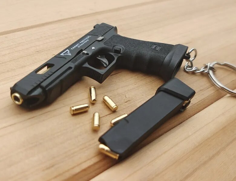 Alloy Empire Mini Pistol Keychain Toy - 2023 New Taran Tactical TTI Glock G17 G34 1:3 Scale with Shell Ejection and Free Assembly - Fidget Toy Gun