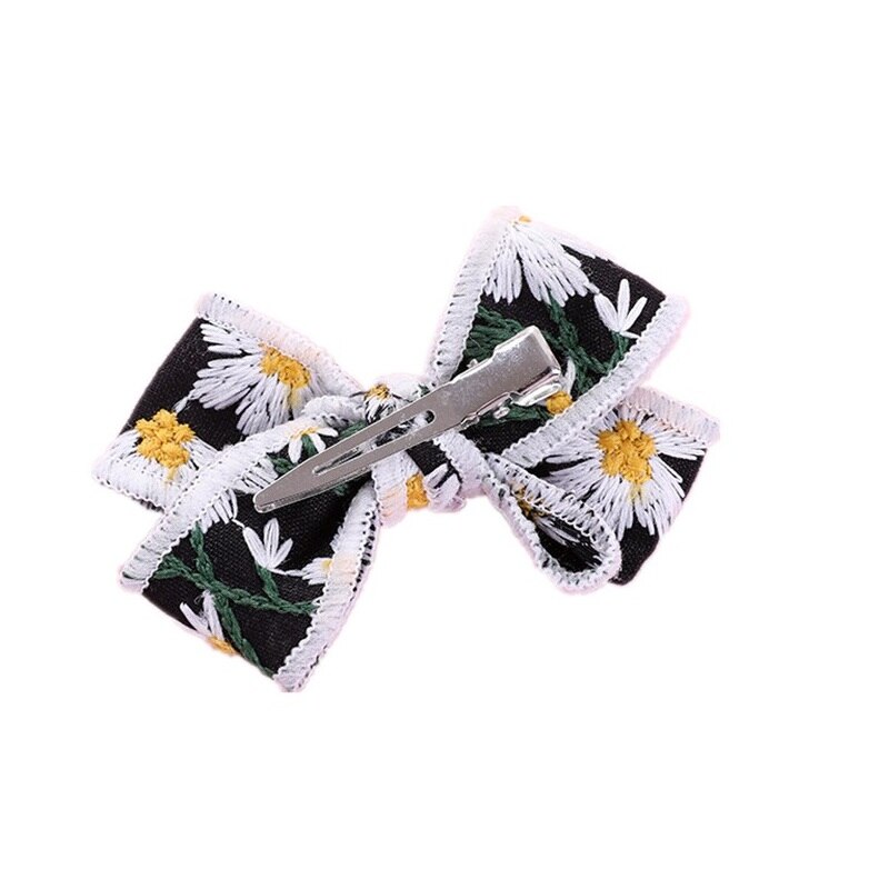 Cute Infant Spring Summer Hair Accessories - Baby Girls' Big Bows Hairclip Collection in Embroidered Cotton Linen Barrettes