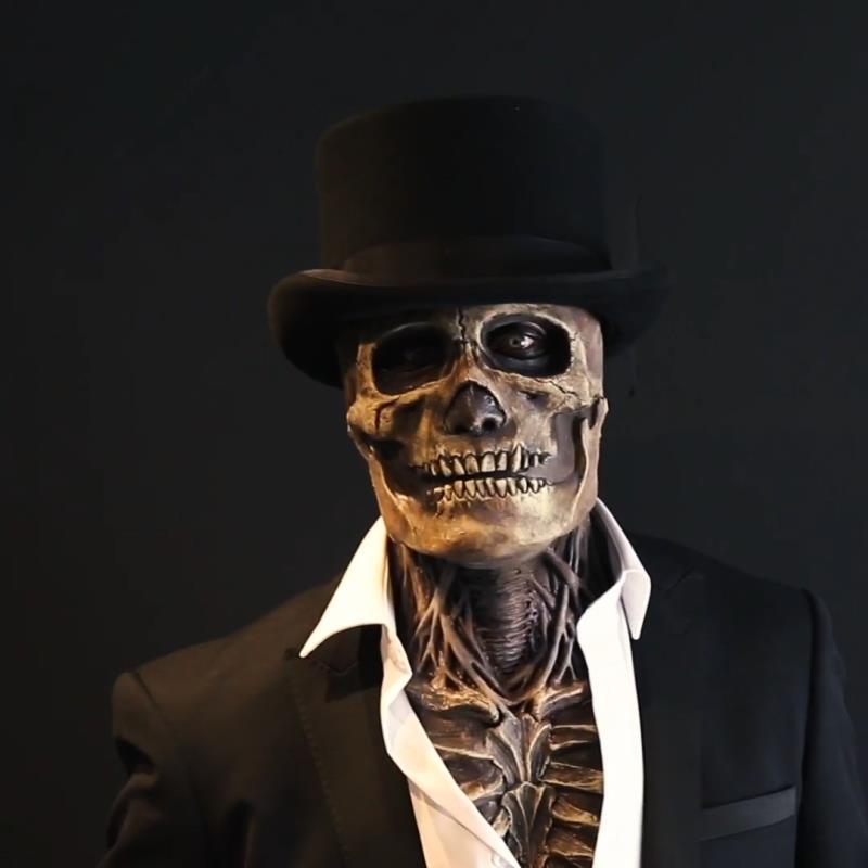 Realistic Skull Mask with Movable Jaw - Halloween Horror Latex Helmet - Scary Skeleton Masquerade Prop - Rubber Full Head Costume