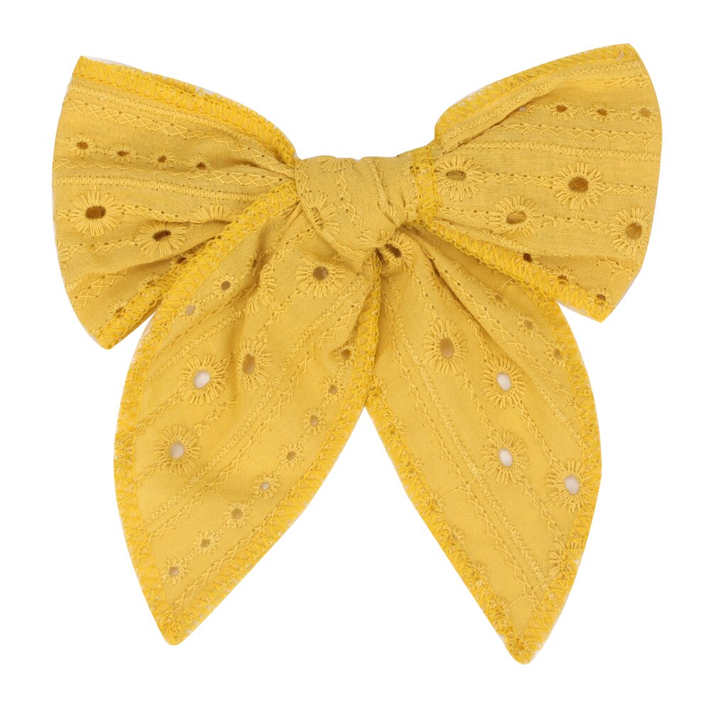 Cute Infant Spring Summer Hair Accessories - Baby Girls' Big Bows Hairclip Collection in Embroidered Cotton Linen Barrettes