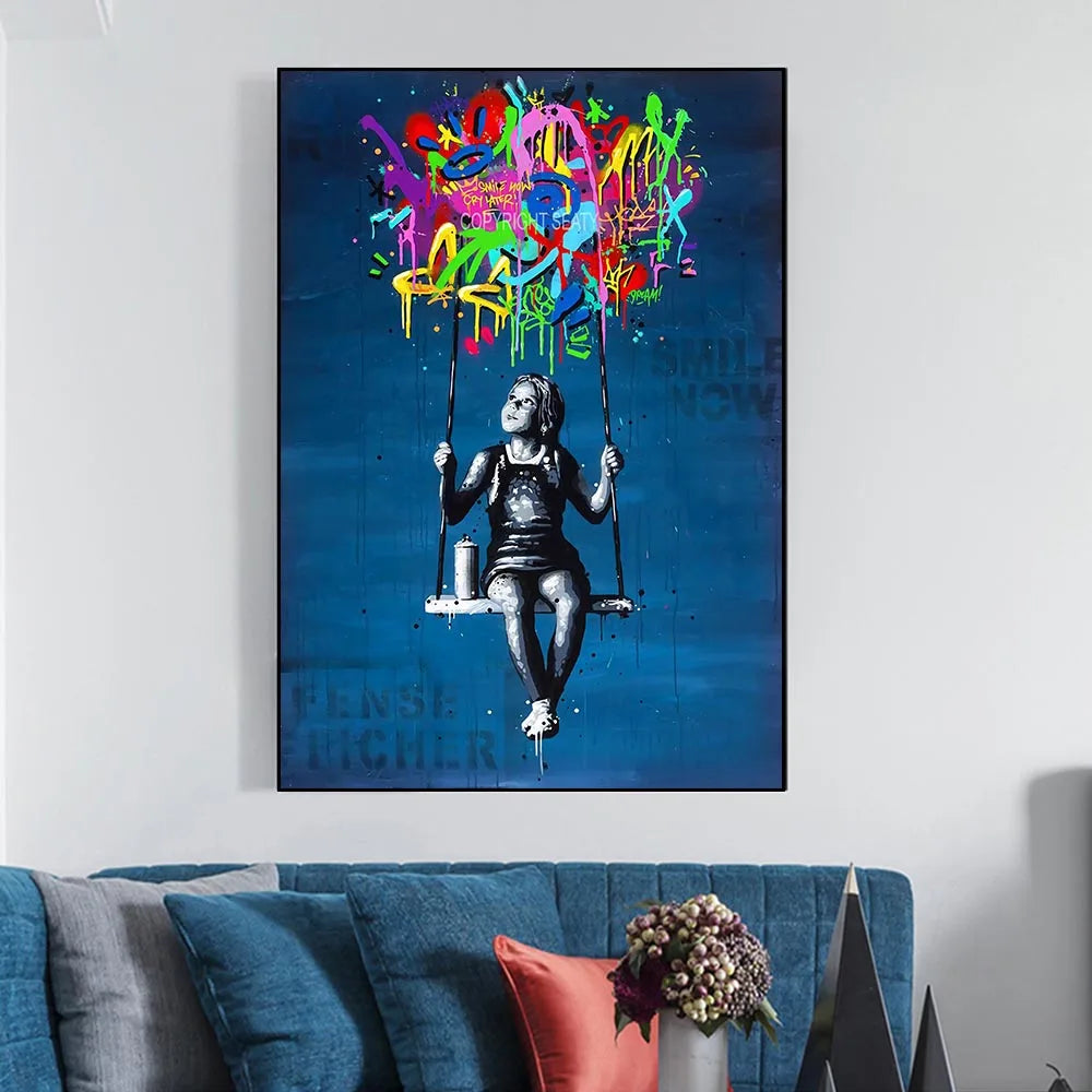 High-Quality Abstract Banksy Street Graffiti Canvas Poster - Bedroom Wall Art Decoration Mural