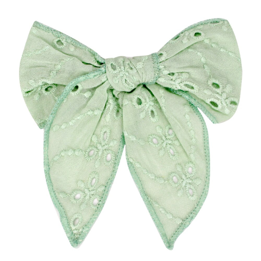 Cute Infant Spring Summer Hair Accessories - Baby Girls' Big Bows Hairclip Collection in Embroidered Cotton Linen Barrettes