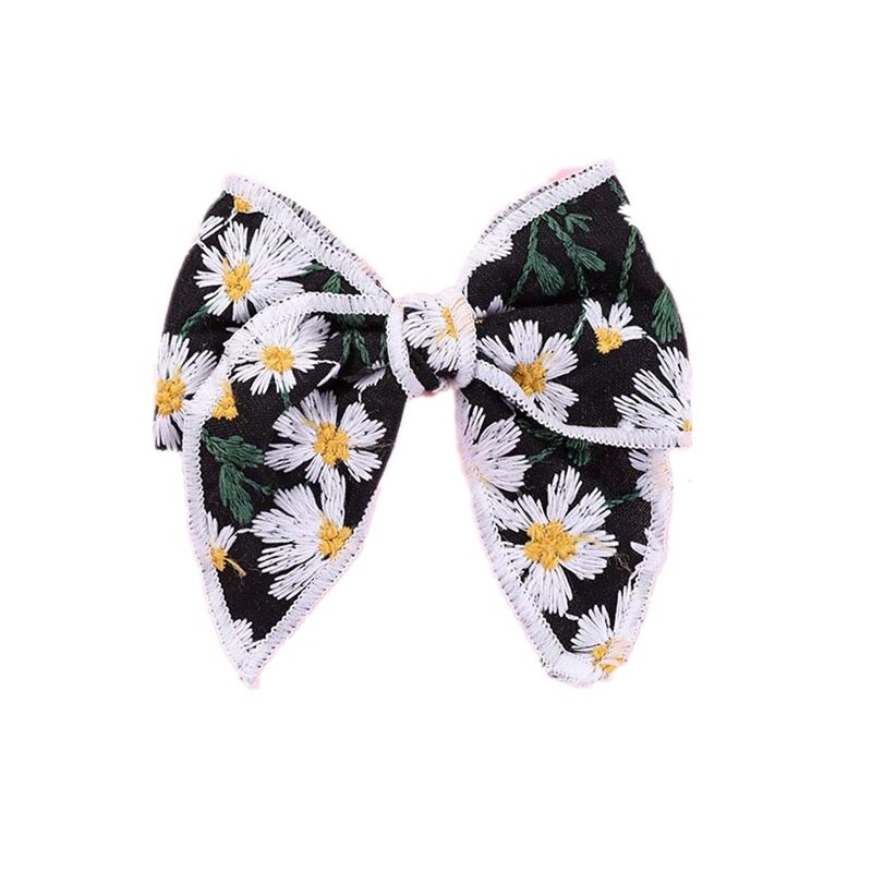 Cute Infant Spring Summer Hair Accessories - Baby Girls' Big Bows Hairclip Collection in Embroidered Cotton Linen Barrettes