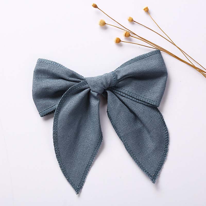 Cute Infant Spring Summer Hair Accessories - Baby Girls' Big Bows Hairclip Collection in Embroidered Cotton Linen Barrettes