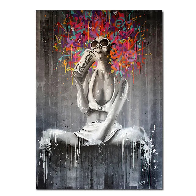 Urban Essence: Abstract Woman Graffiti Art Canvas Sheets - Make a Powerful Statement