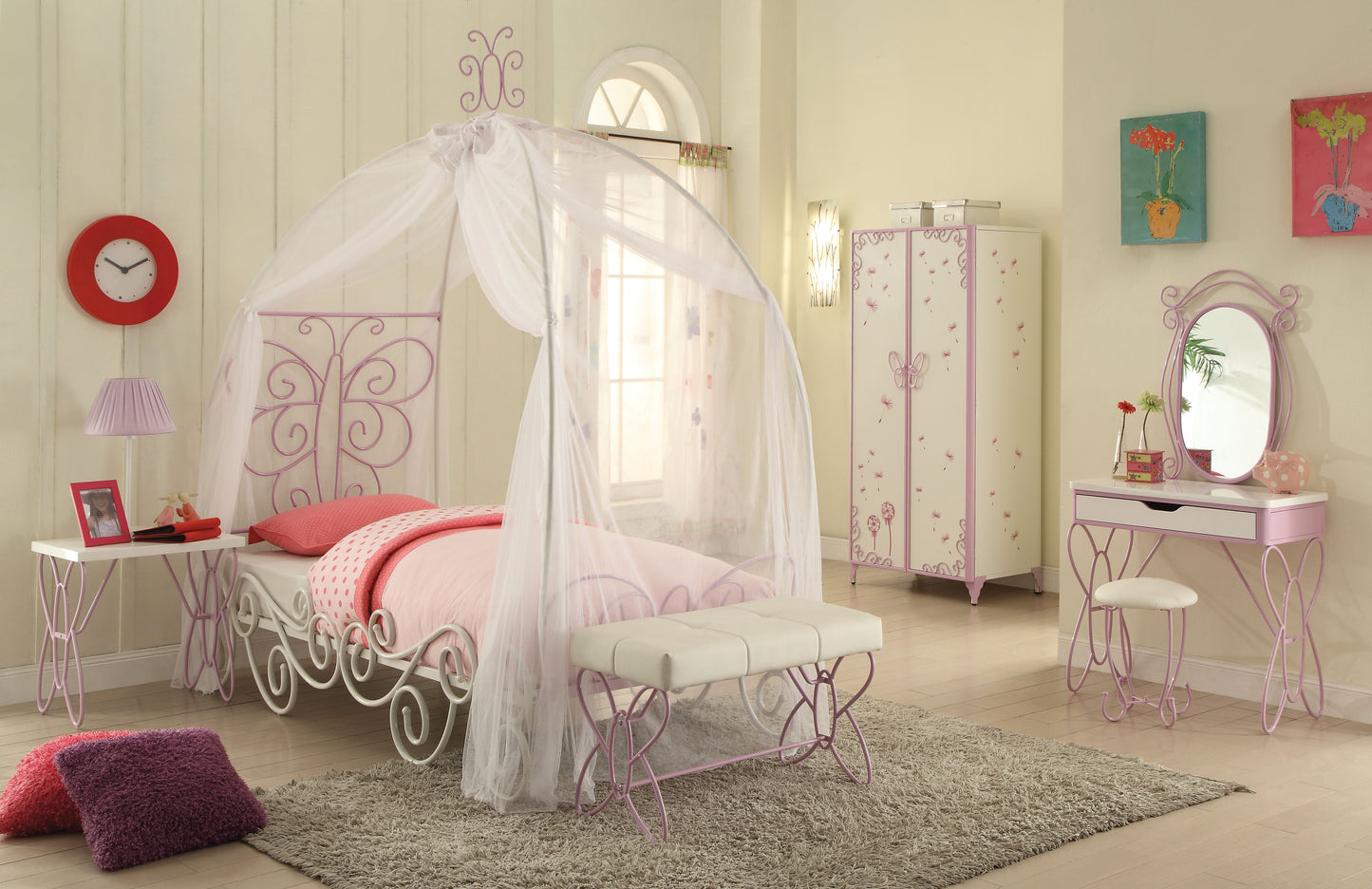 Priya II Full Bed in White  Light Purple, 30535F