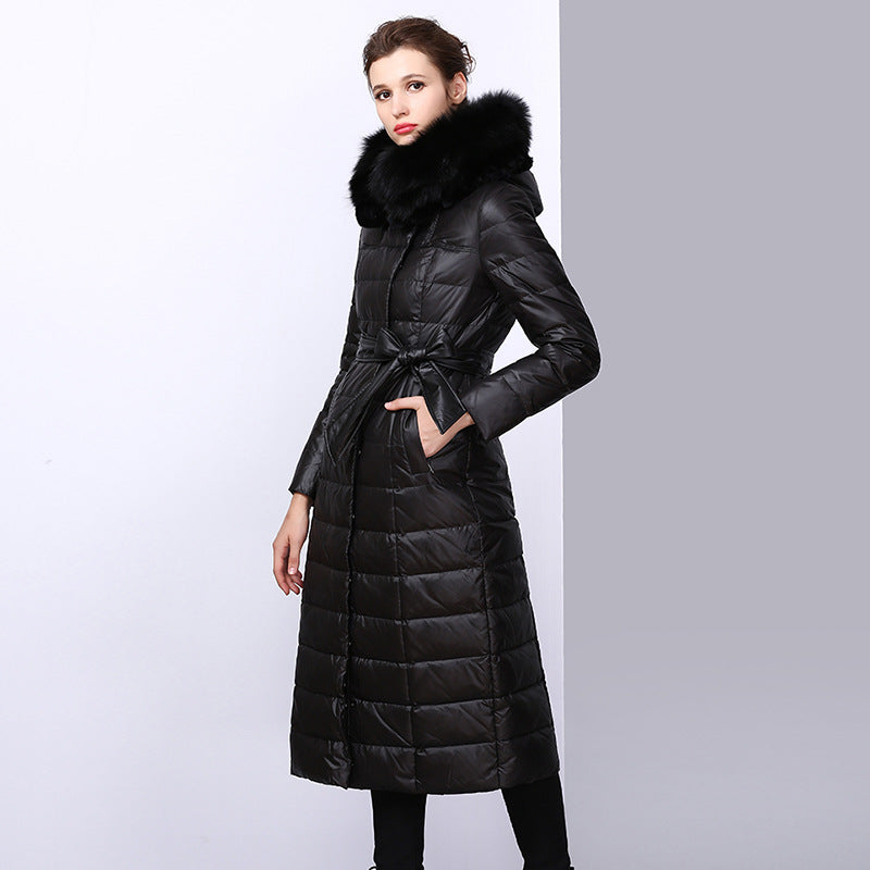 Women's Over-the-Knee Fox Fur Collar Hooded Down Jacket - New Winter 2023 Slim Lengthened Coat