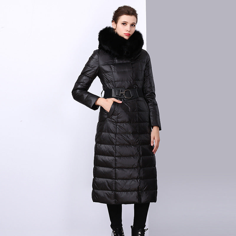 Women's Over-the-Knee Fox Fur Collar Hooded Down Jacket - New Winter 2023 Slim Lengthened Coat