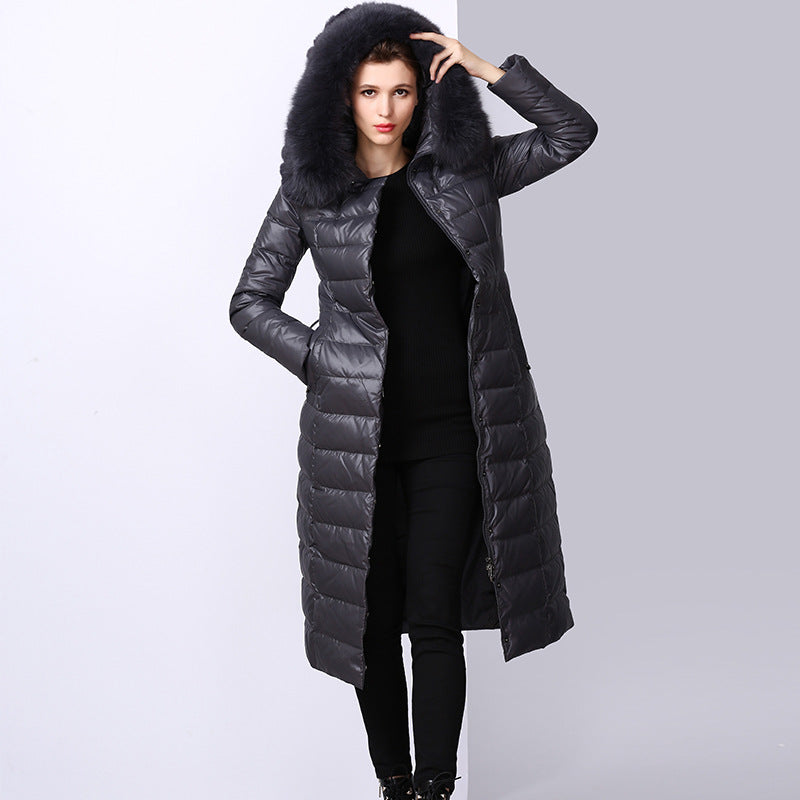 Women's Over-the-Knee Fox Fur Collar Hooded Down Jacket - New Winter 2023 Slim Lengthened Coat