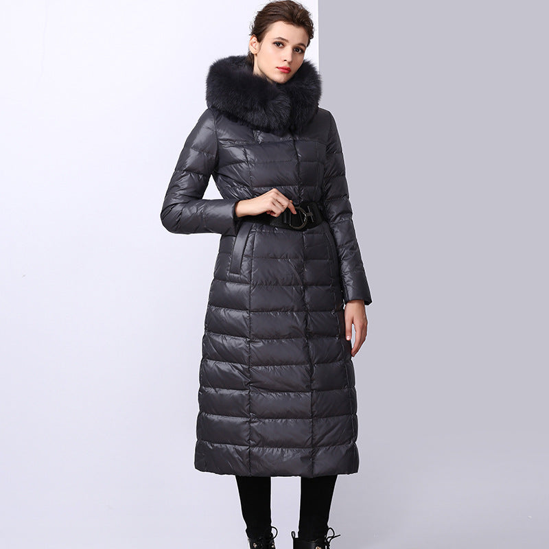 Women's Over-the-Knee Fox Fur Collar Hooded Down Jacket - New Winter 2023 Slim Lengthened Coat